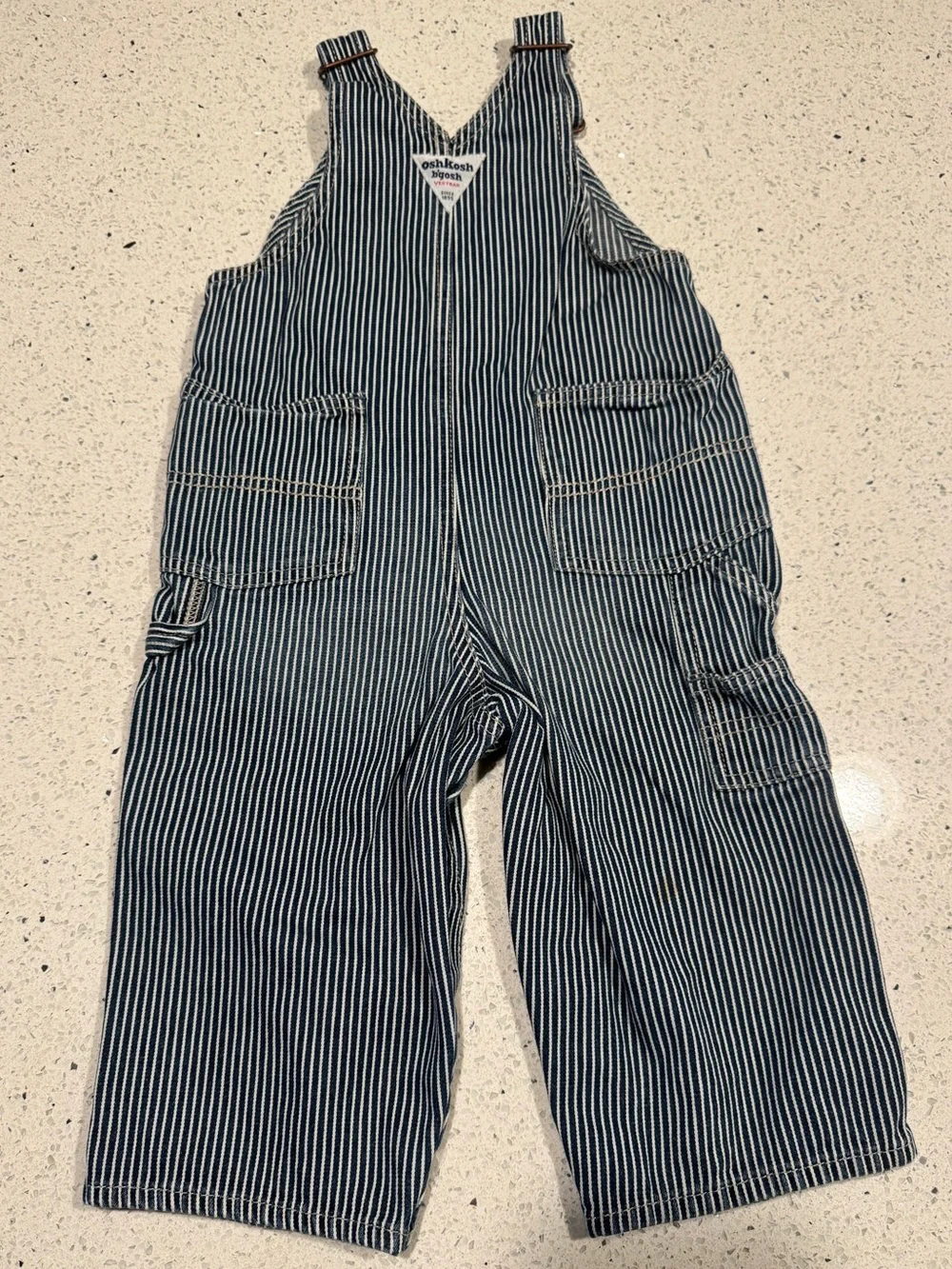 Vintage OshKosh B’gosh Hickory Stripe Railroad Overalls 18M Carpenter Denim USA